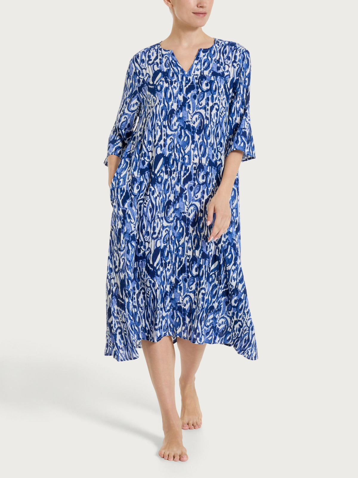 Abito lungo con fantasia in Crêpe Blu Donna - Ragno