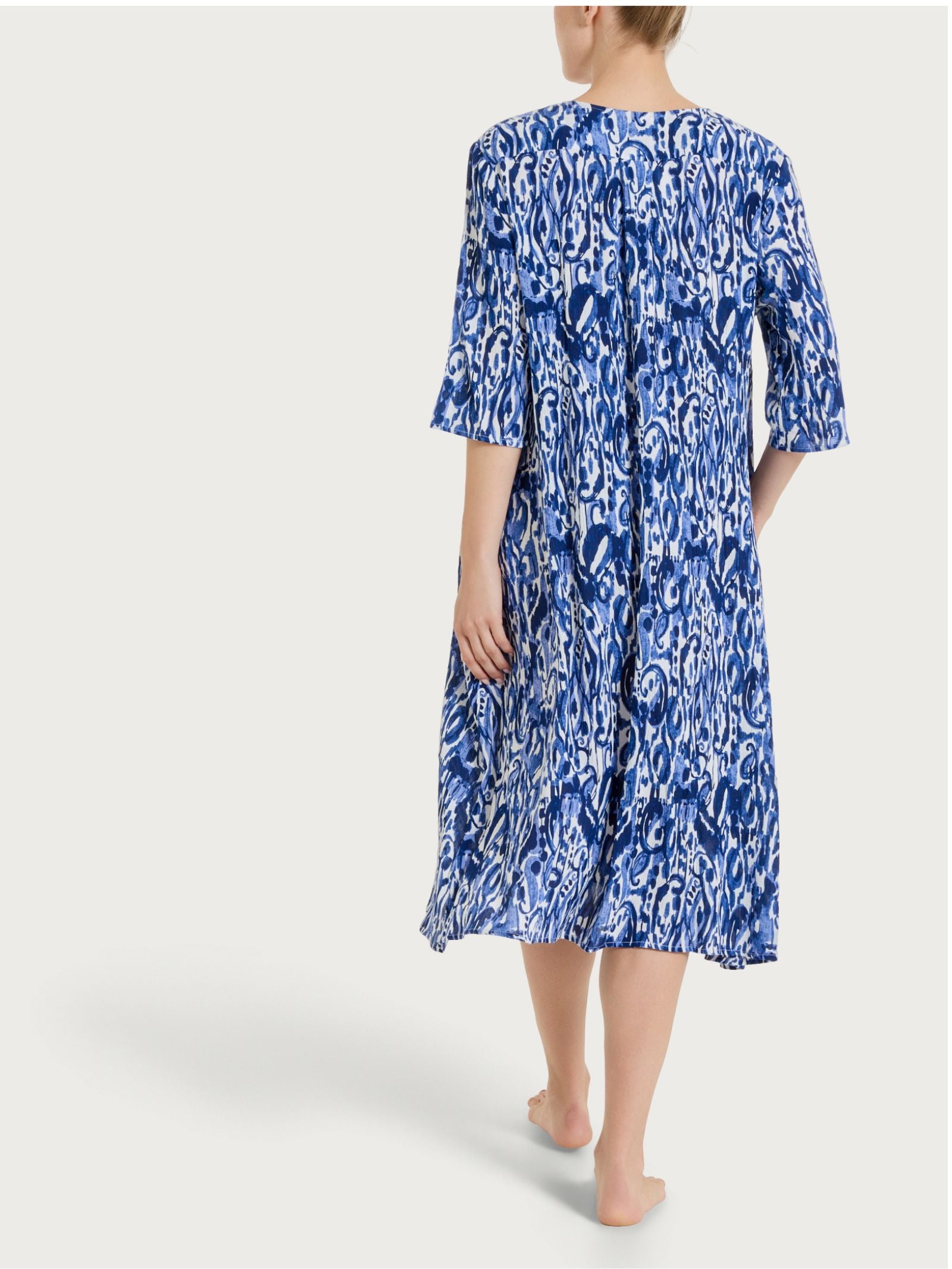 Blaues gemustertes langes Kleid aus Crêpe für Damen - Ragno