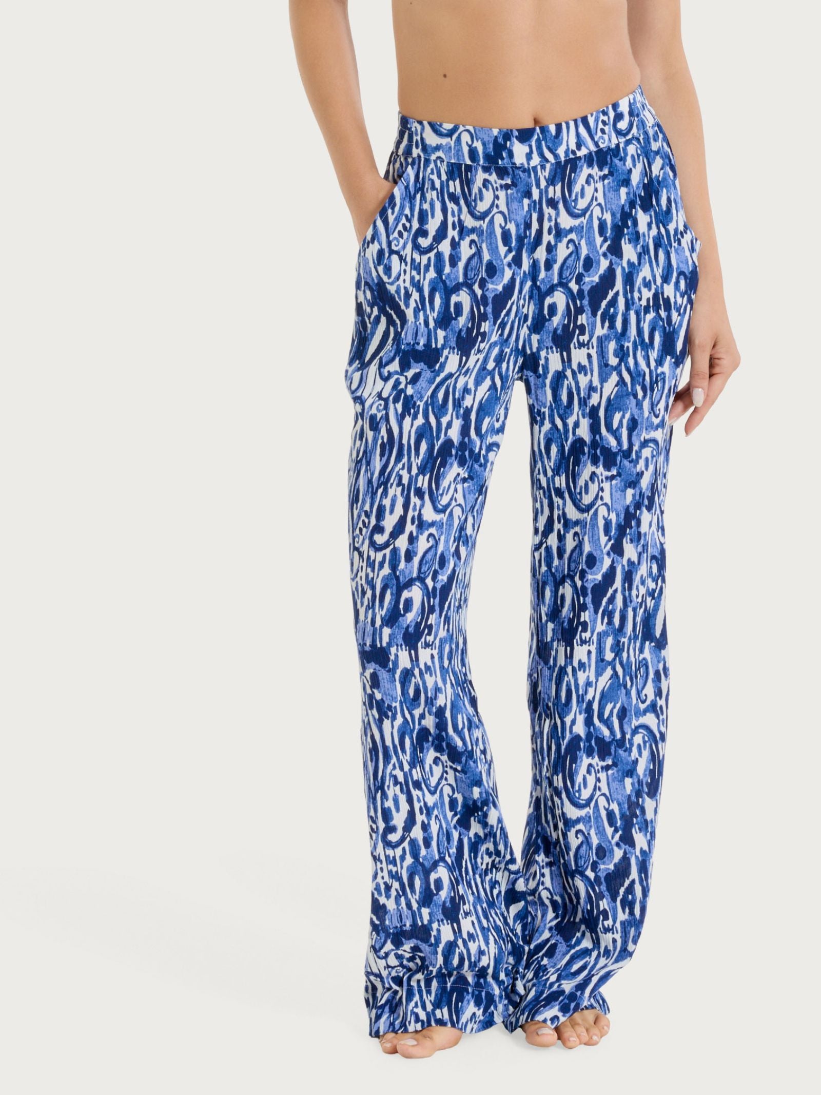 Pantalone ampio con fantasia in Crêpe Blu Donna - Ragno