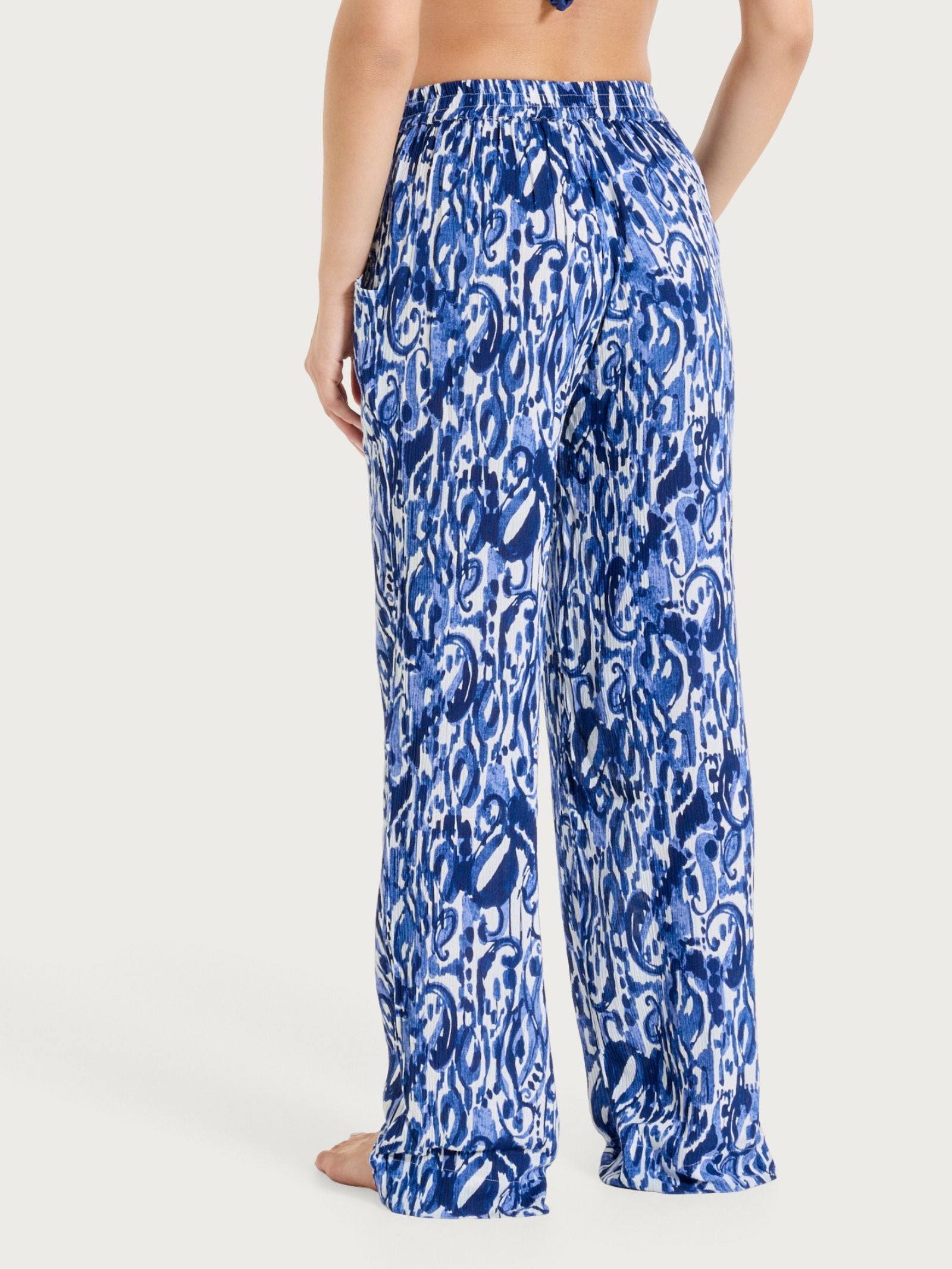 Pantalone ampio con fantasia in Crêpe Blu Donna - Ragno