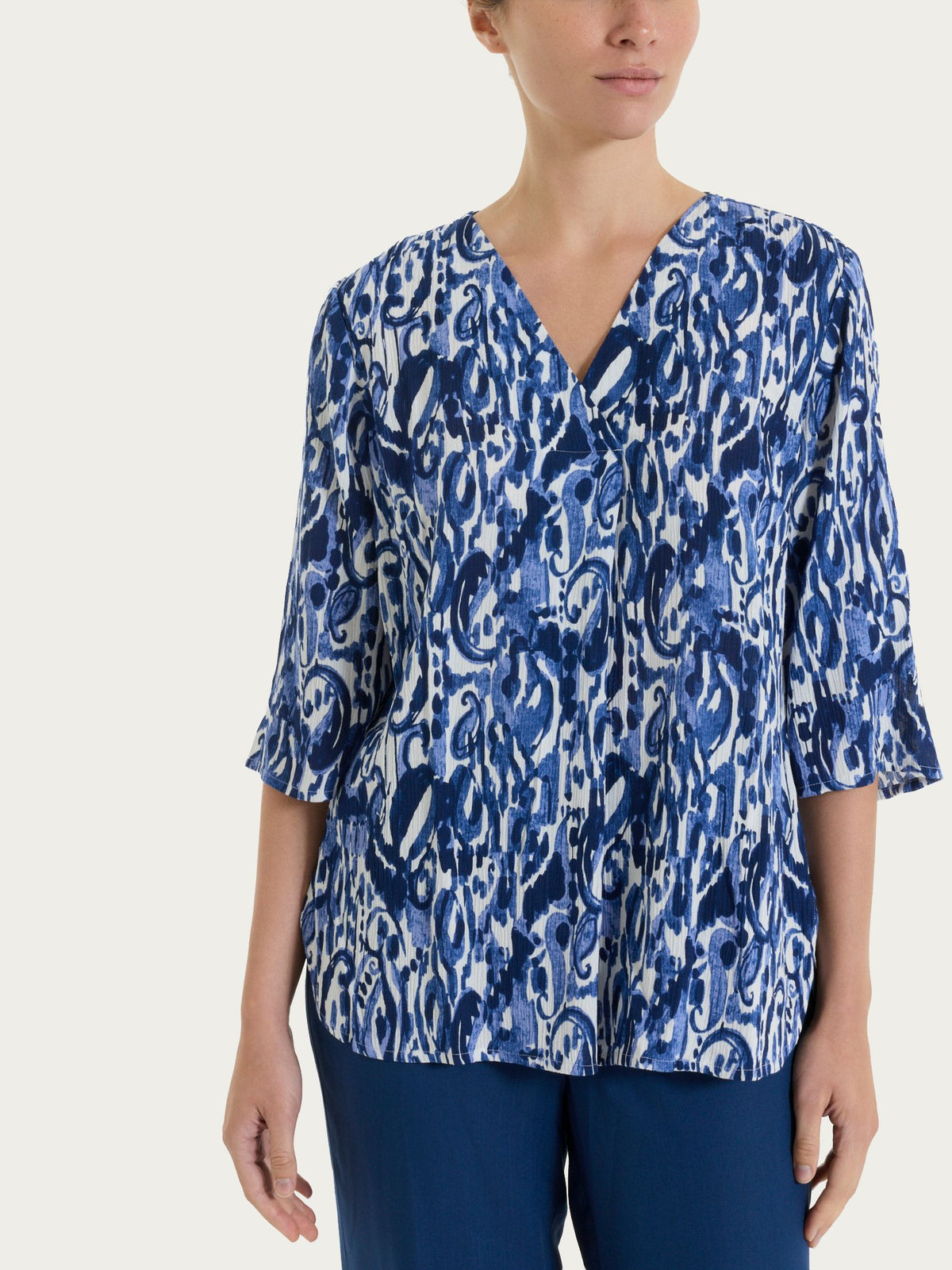 Maglietta con manica al gomito e con fantasia in Crêpe Blu Donna - Ragno