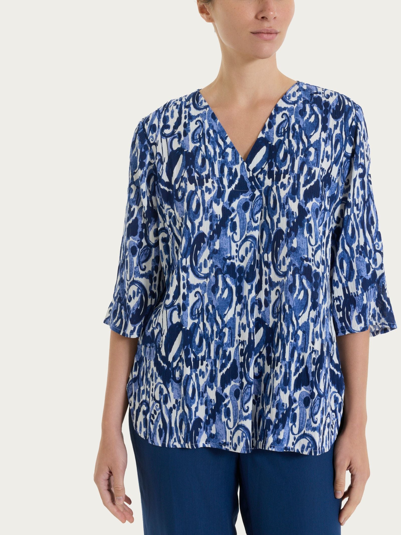 Maglietta con manica al gomito e con fantasia in Crêpe Blu Donna - Ragno