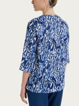 Maglietta con manica al gomito e con fantasia in Crêpe Blu Donna - Ragno