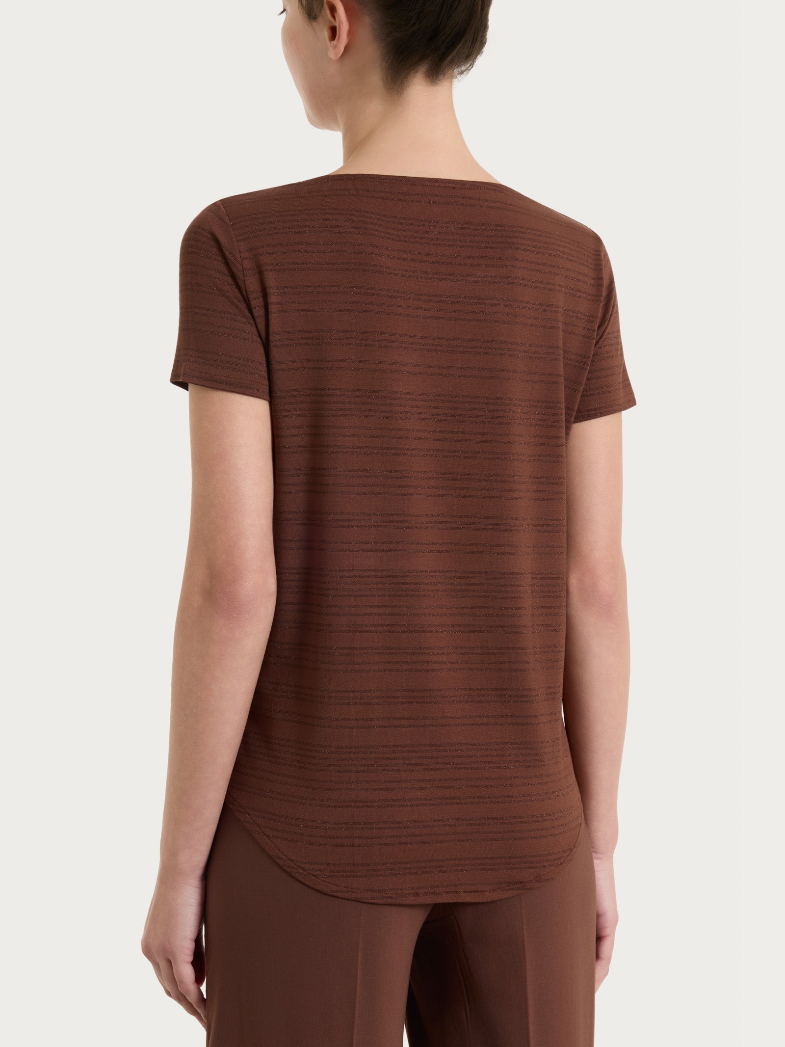 Maglietta con righe orizzontali alternate in Viscosa Summer e Lurex Marroni Donna - Ragno