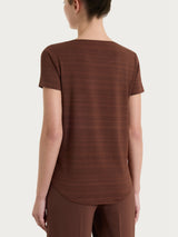Maglietta con righe orizzontali alternate in Viscosa Summer e Lurex Marroni Donna - Ragno