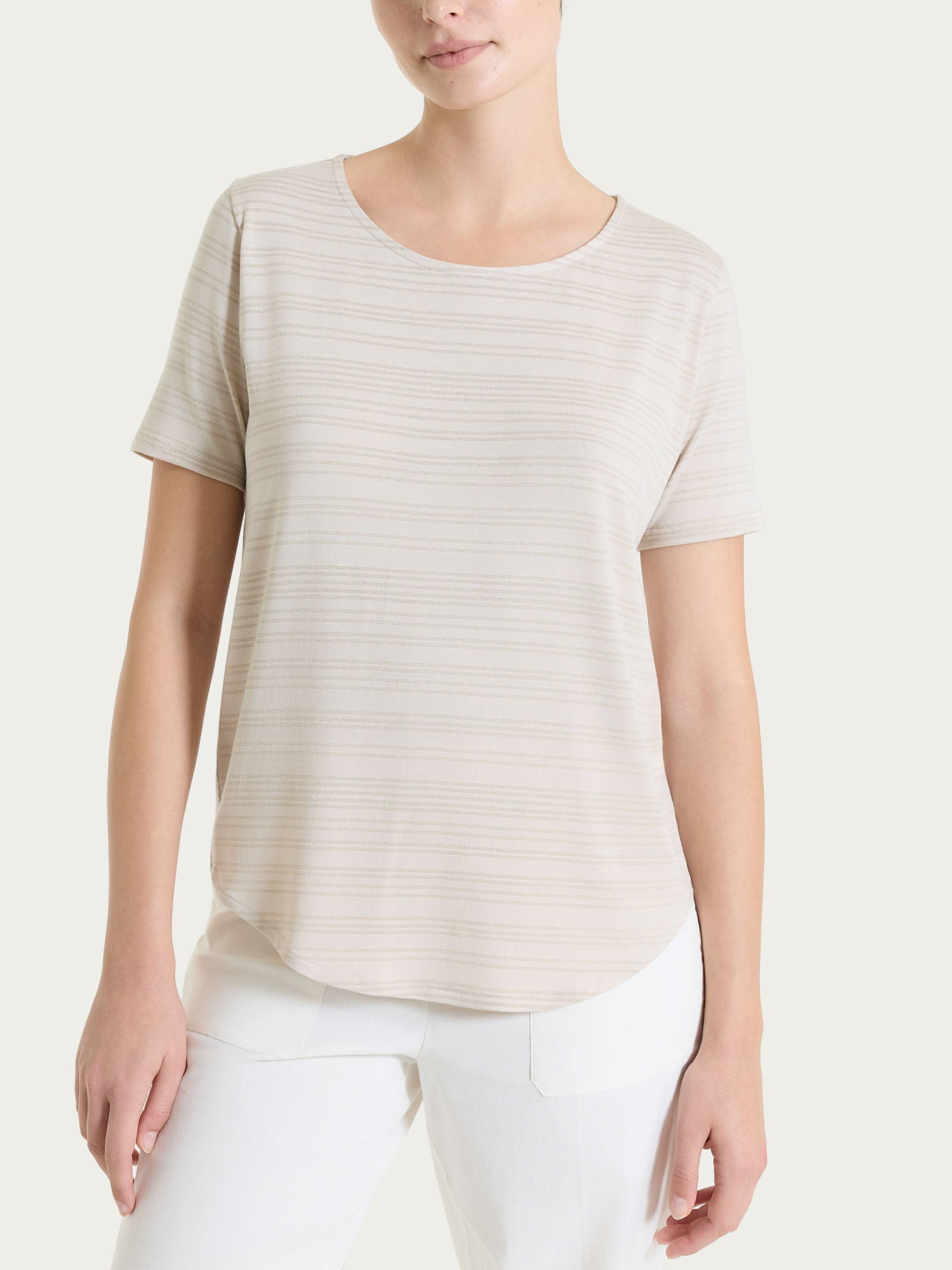 Maglietta con righe orizzontali alternate in Viscosa Summer e Lurex Bianchi Donna - Ragno