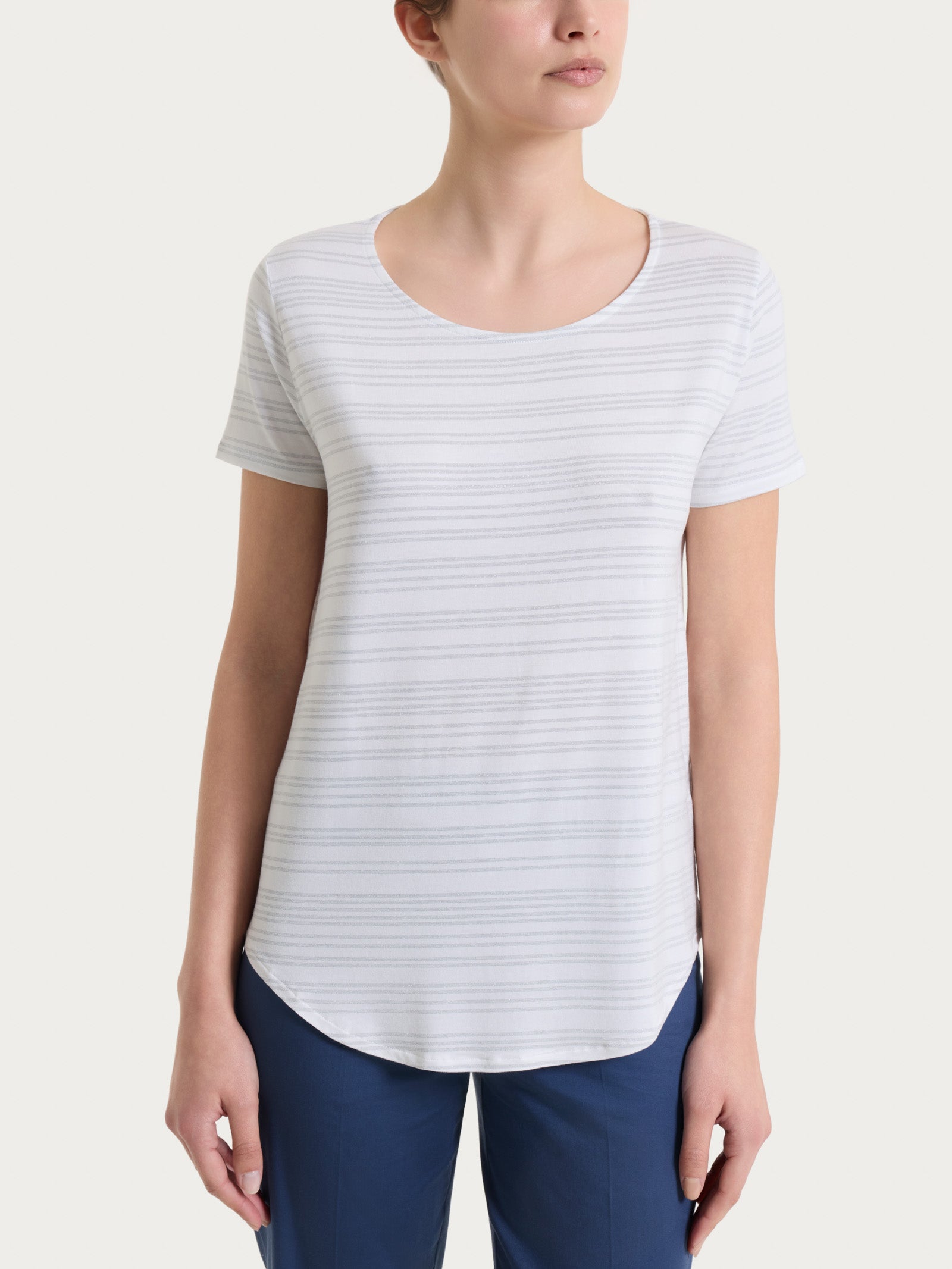 Maglietta con righe orizzontali alternate in Viscosa Summer e Lurex Bianchi Donna - Ragno