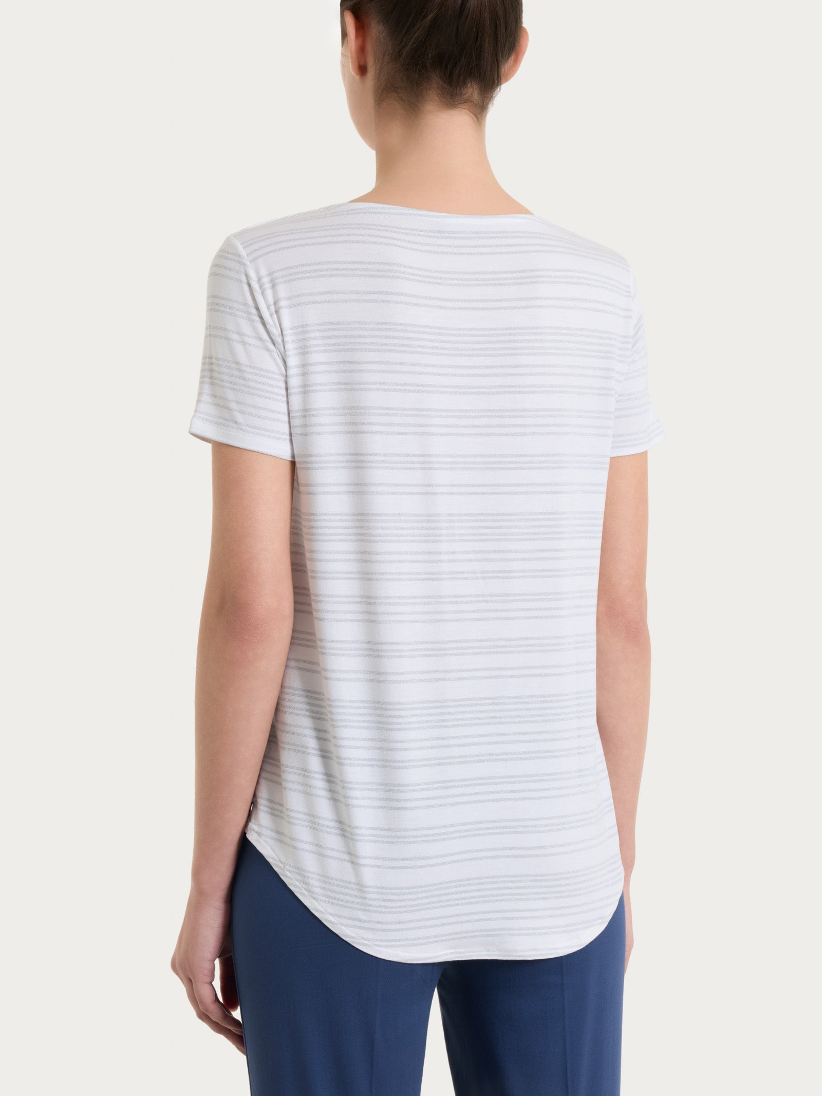 Maglietta con righe orizzontali alternate in Viscosa Summer e Lurex Bianchi Donna - Ragno