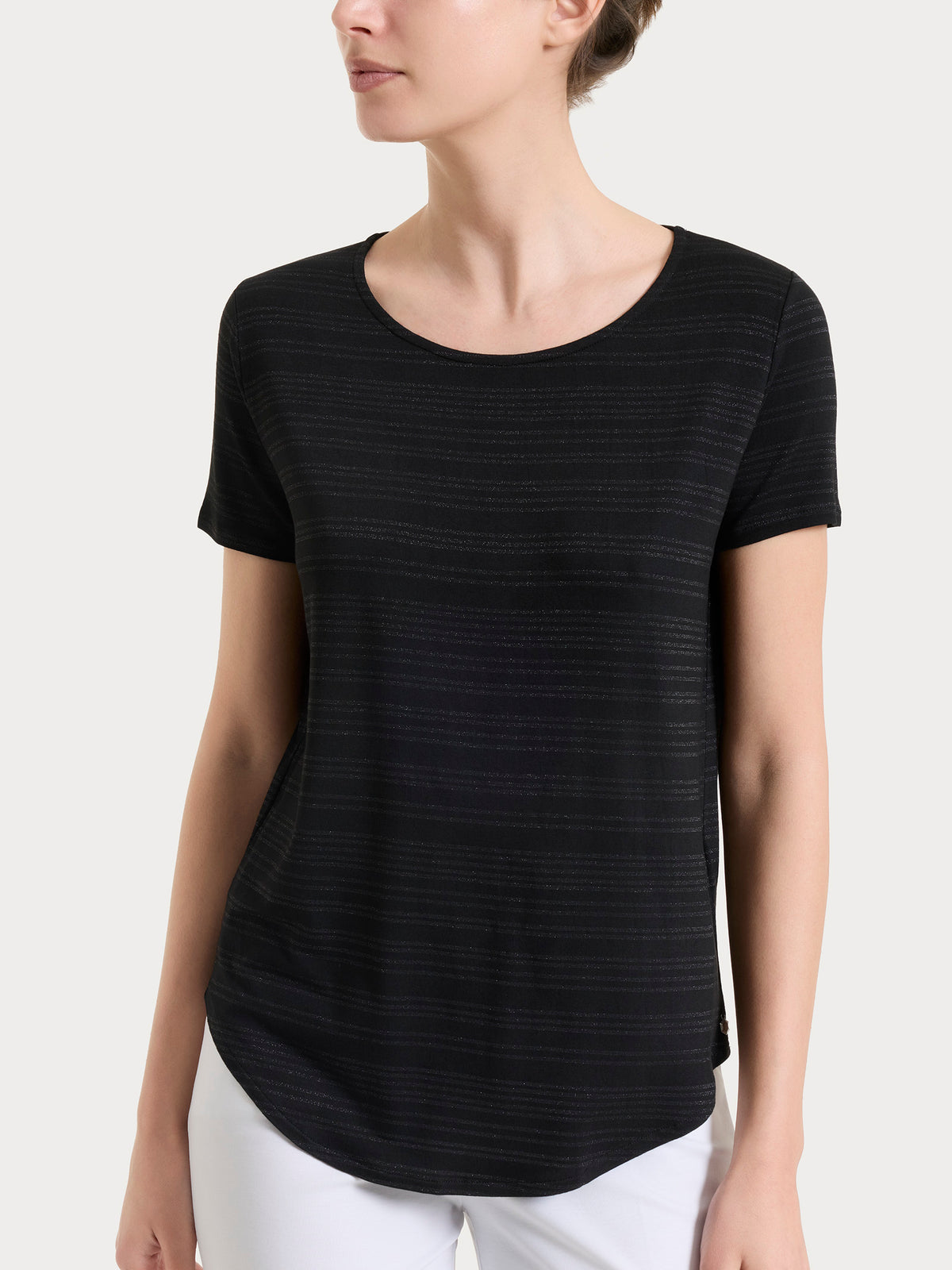 Maglietta con righe orizzontali alternate in Viscosa Summer e Lurex Neri Donna - Ragno