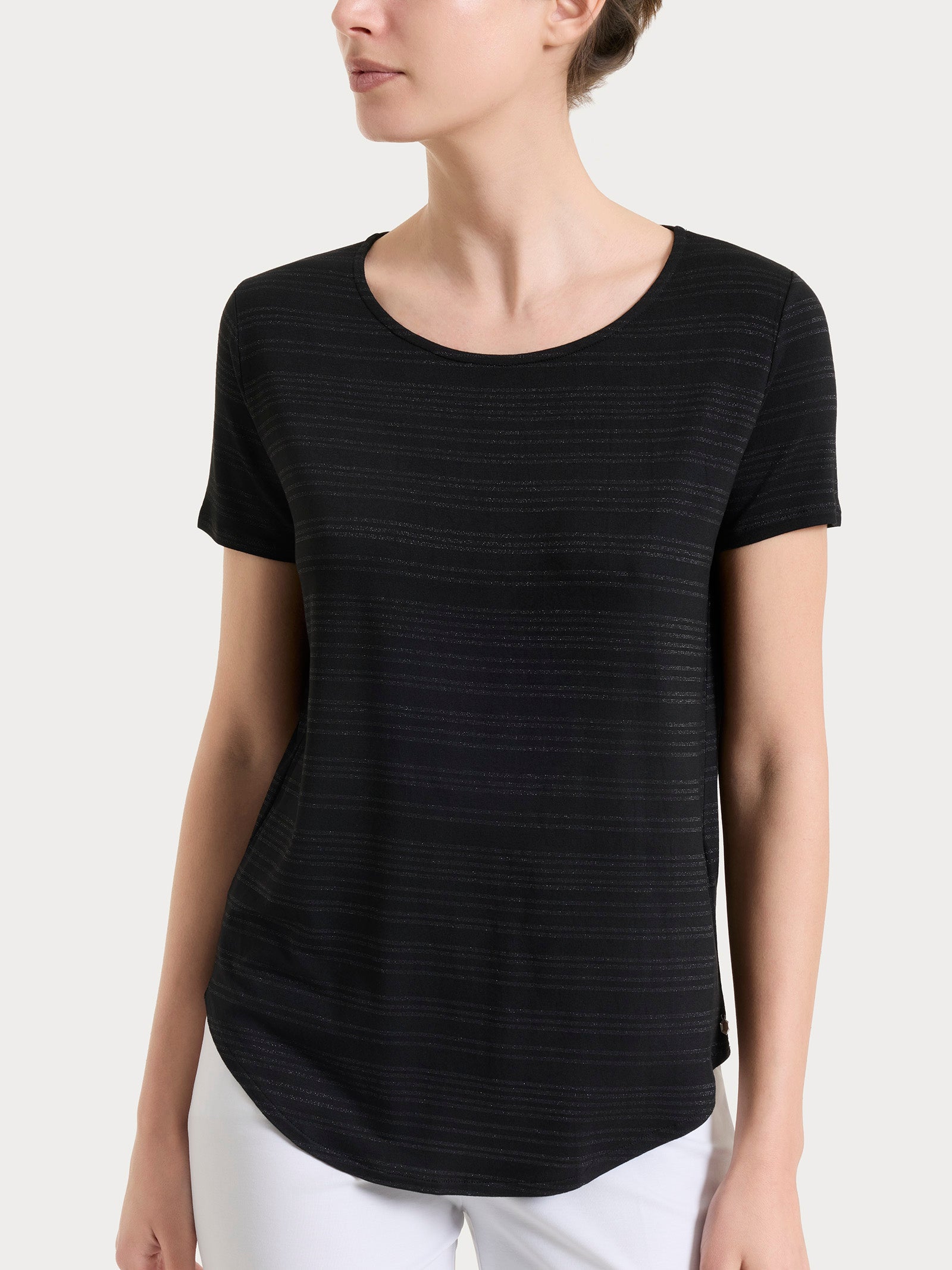 Maglietta con righe orizzontali alternate in Viscosa Summer e Lurex Neri Donna - Ragno