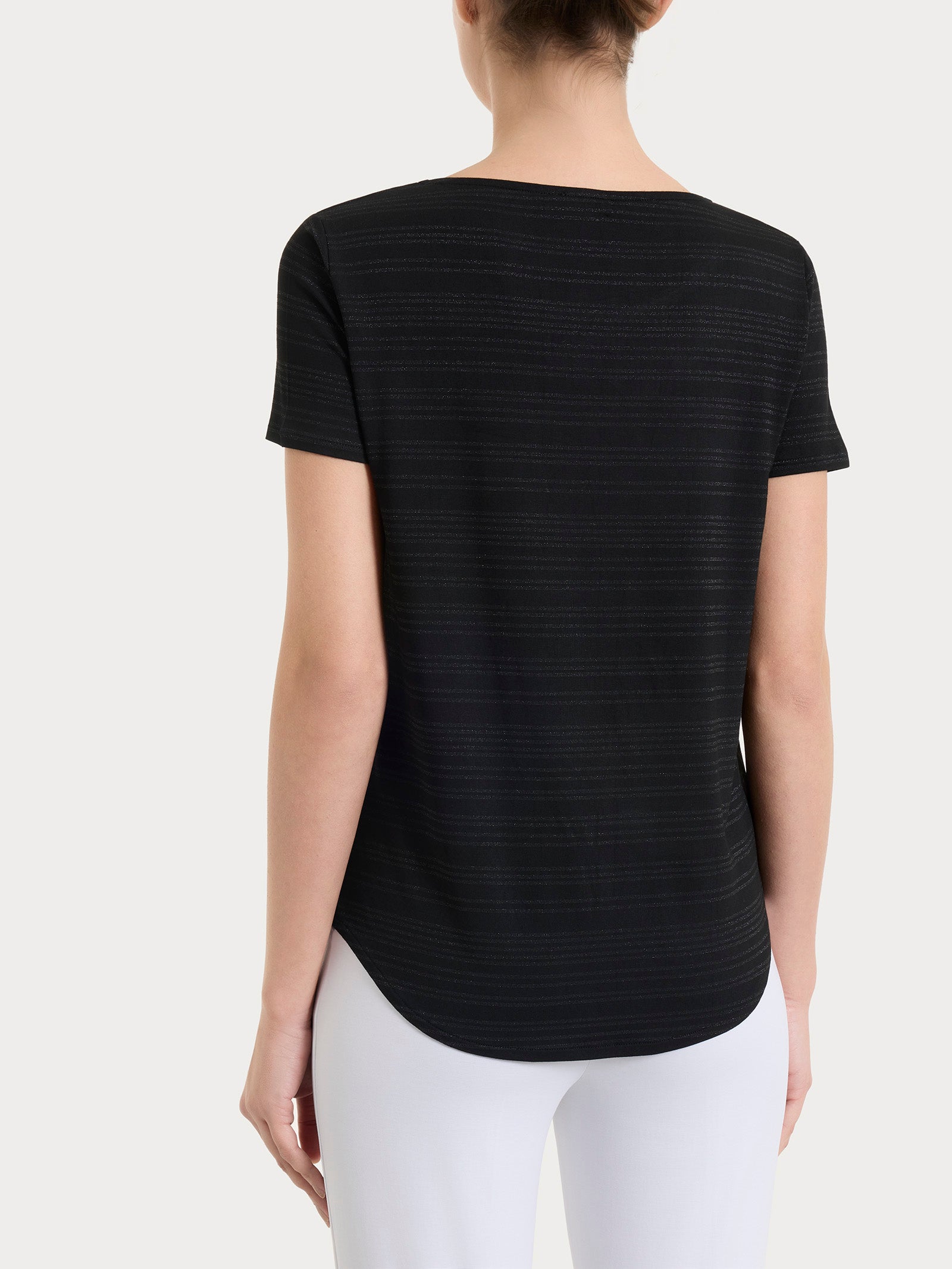 Maglietta con righe orizzontali alternate in Viscosa Summer e Lurex Neri Donna - Ragno