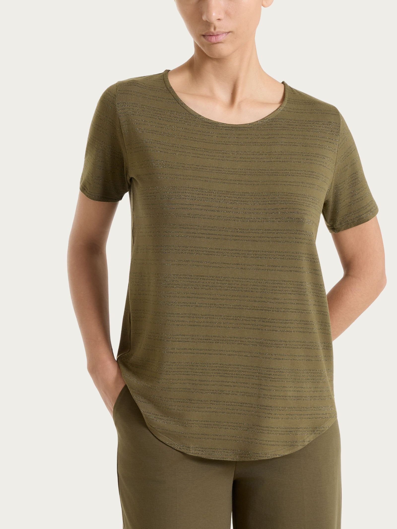 Maglietta con righe orizzontali alternate in Viscosa Summer e Lurex Verdi Donna - Ragno