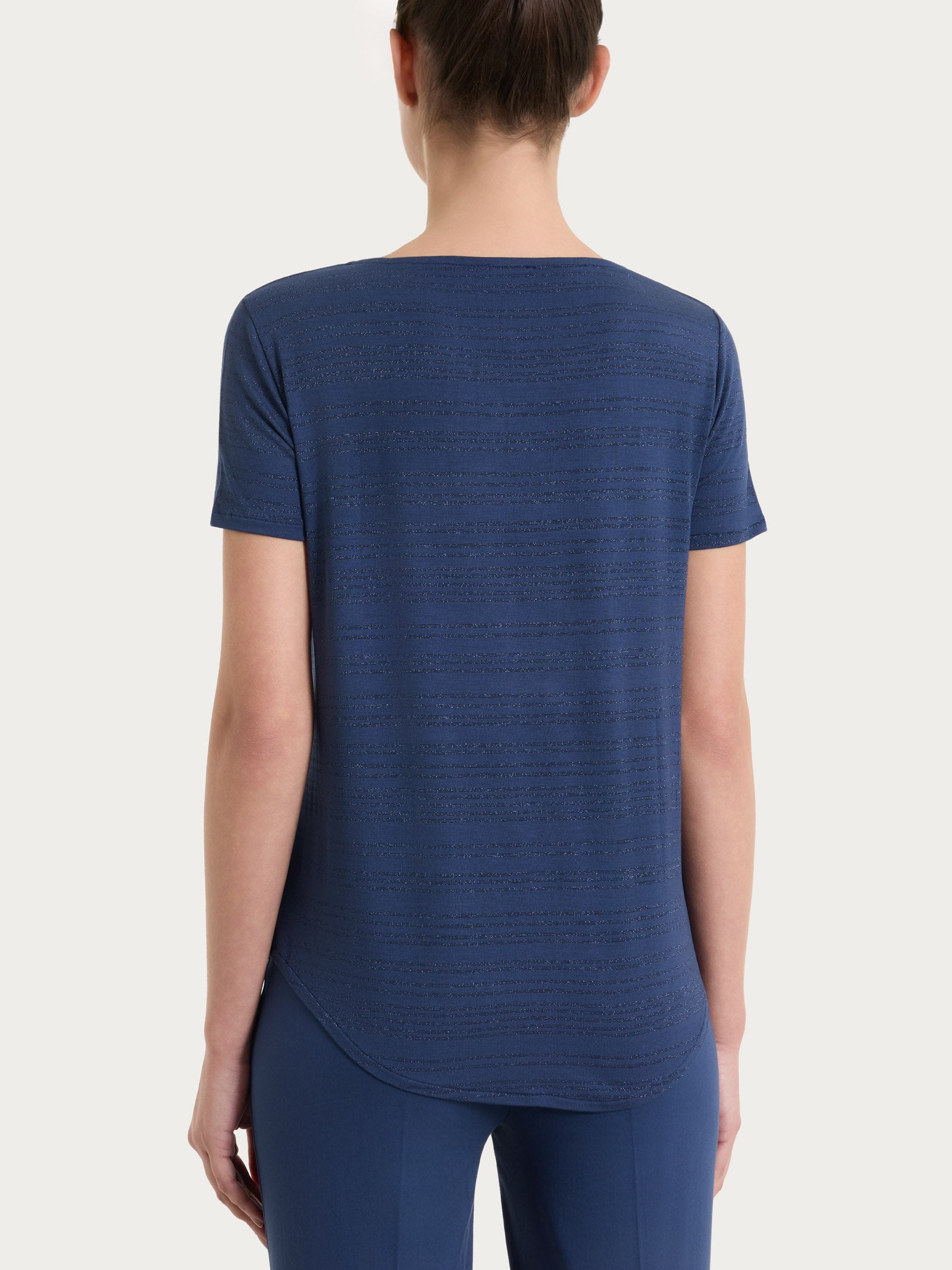 Maglietta con righe orizzontali alternate in Viscosa Summer e Lurex Blu Donna - Ragno