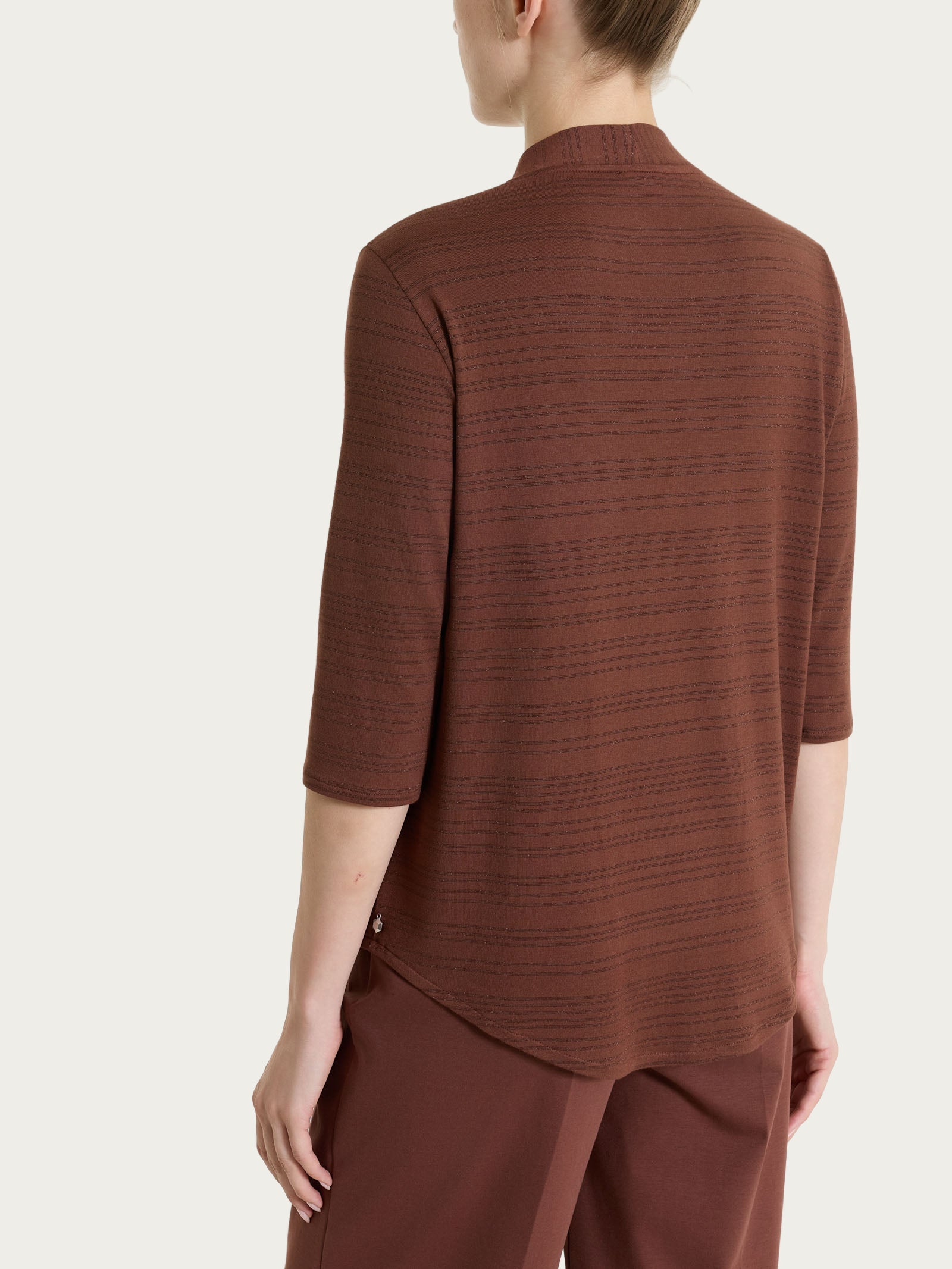 Maglietta con scollo a V e righe orizzontali alternate in Viscosa Summer Marroni Donna - Ragno