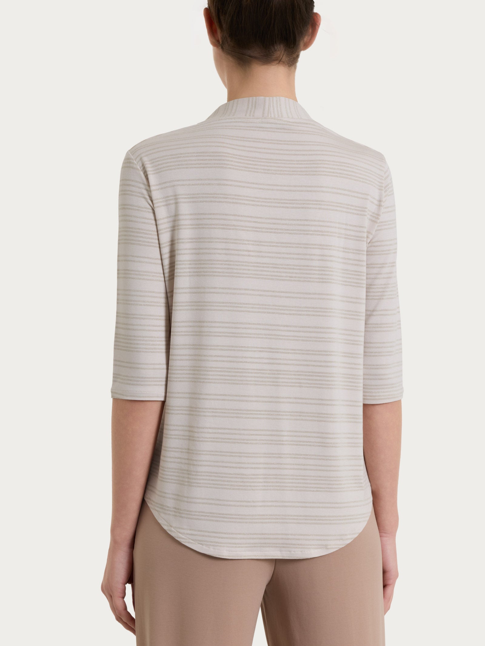 Maglietta con scollo a V e righe orizzontali alternate in Viscosa Summer Bianchi Donna - Ragno