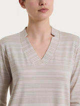 Maglietta con scollo a V e righe orizzontali alternate in Viscosa Summer Bianchi Donna - Ragno