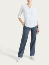 Maglietta con scollo a V e righe orizzontali alternate in Viscosa Summer Bianchi Donna - Ragno