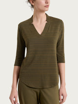 Maglietta con scollo a V e righe orizzontali alternate in Viscosa Summer Verdi Donna - Ragno