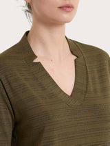 Maglietta con scollo a V e righe orizzontali alternate in Viscosa Summer Verdi Donna - Ragno