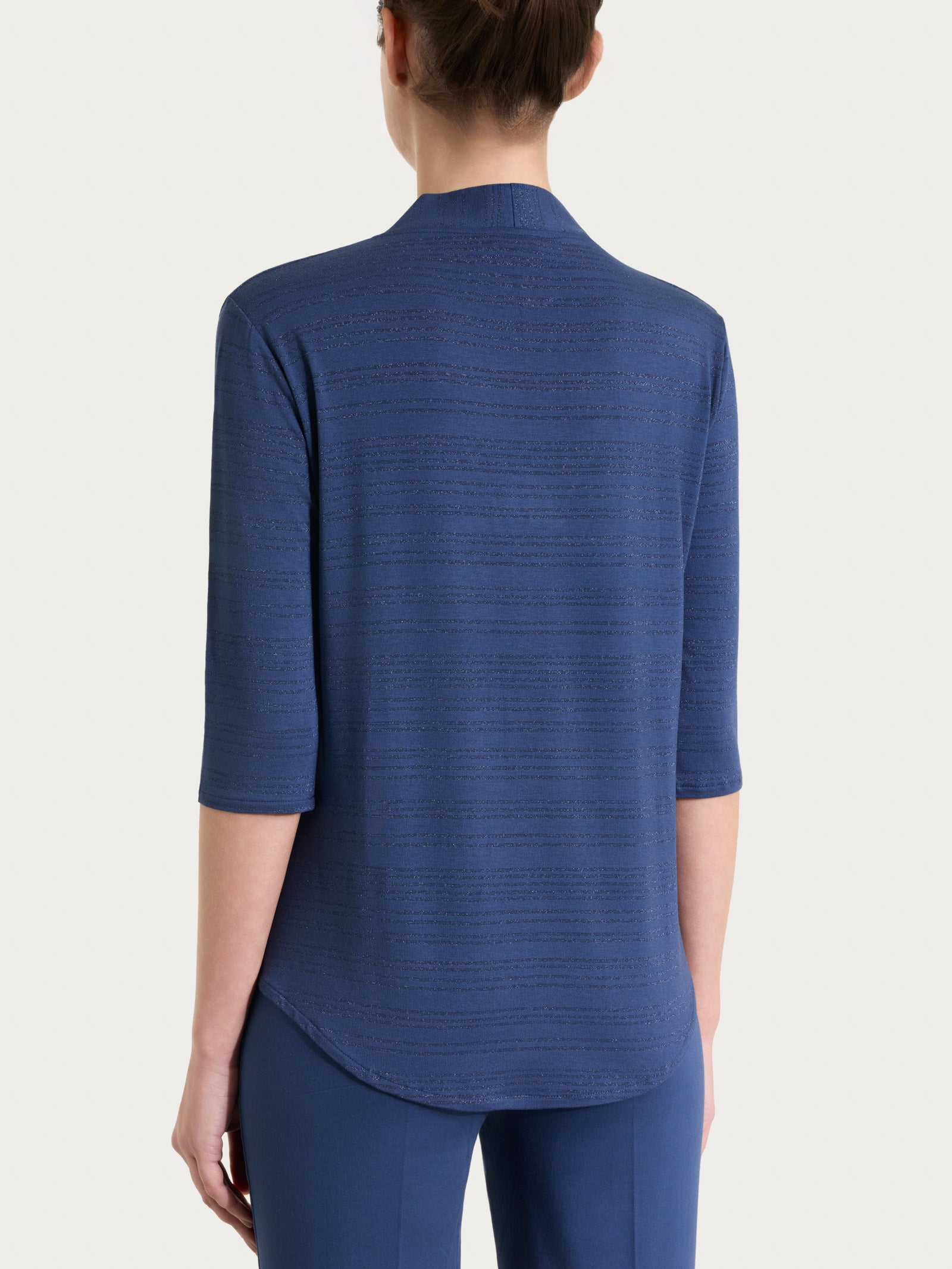 Maglietta con scollo a V e righe orizzontali alternate in Viscosa Summer Blu Donna - Ragno