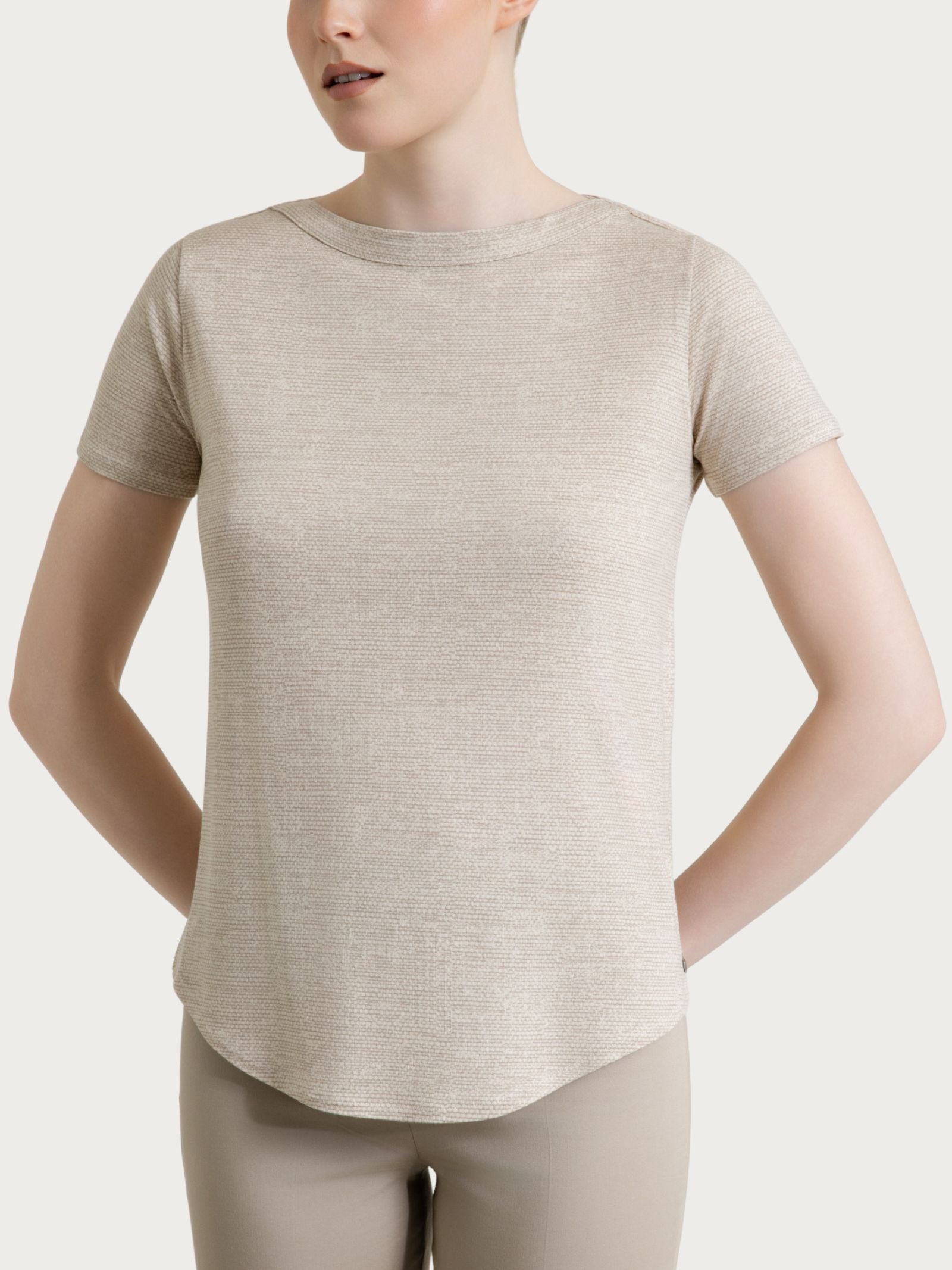 Maglietta girocollo con stampa in jersey di viscosa crêpe Bianchi Donna - Ragno