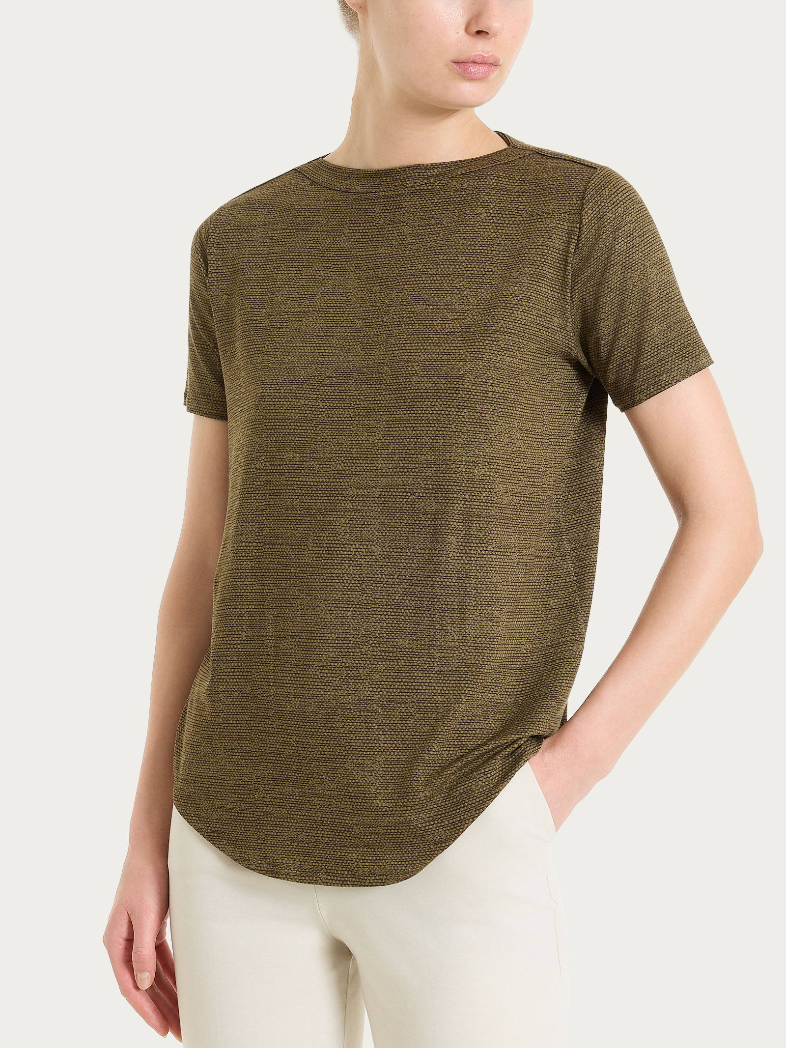 Maglietta girocollo con stampa in jersey di viscosa crêpe Verdi Donna - Ragno