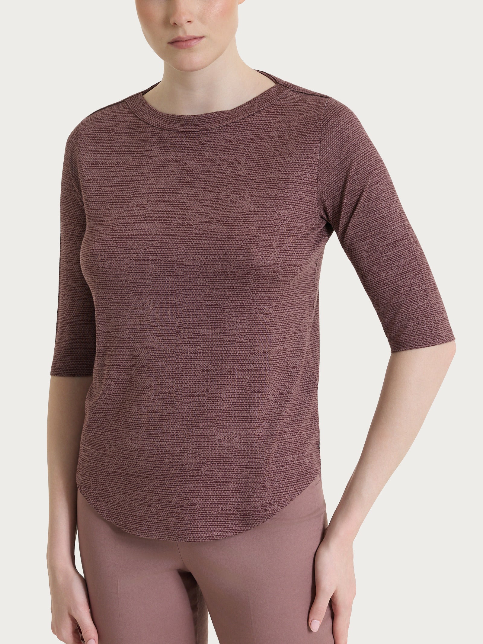 Maglietta con stampa e scollo a barchetta in jersey di viscosa crêpe Viola Donna - Ragno