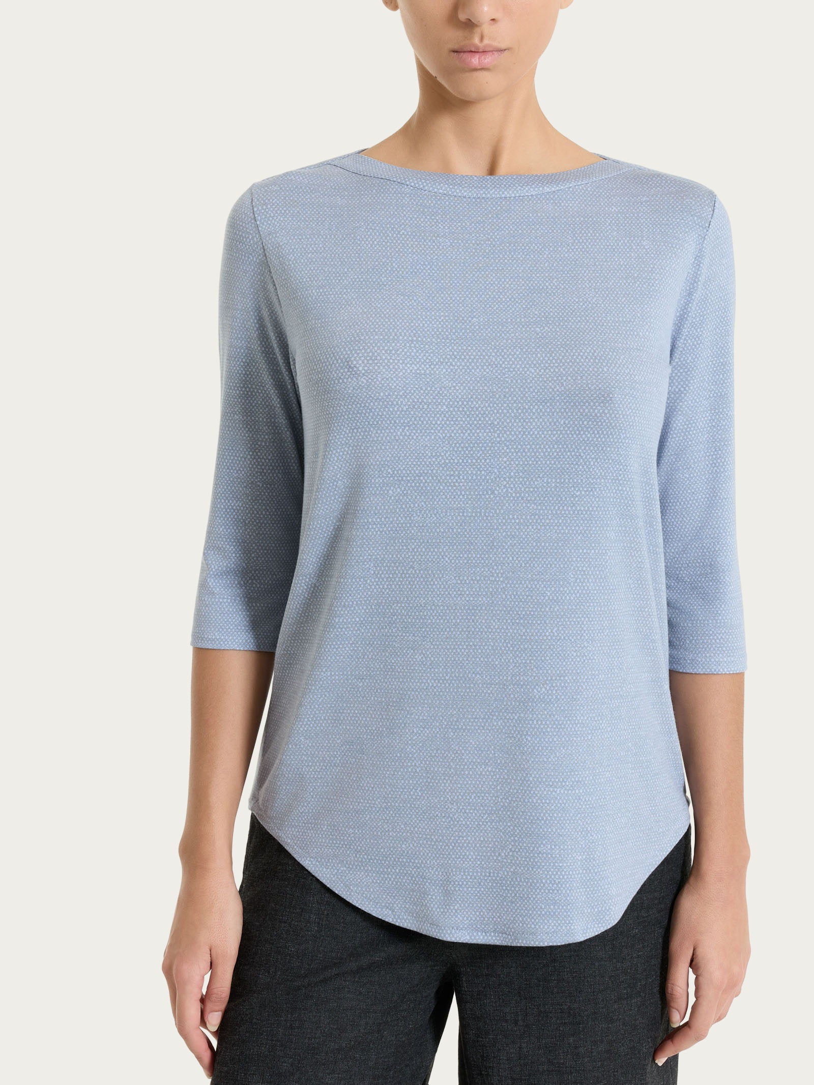 Maglietta con stampa e scollo a barchetta in jersey di viscosa crêpe Azzurri Donna - Ragno