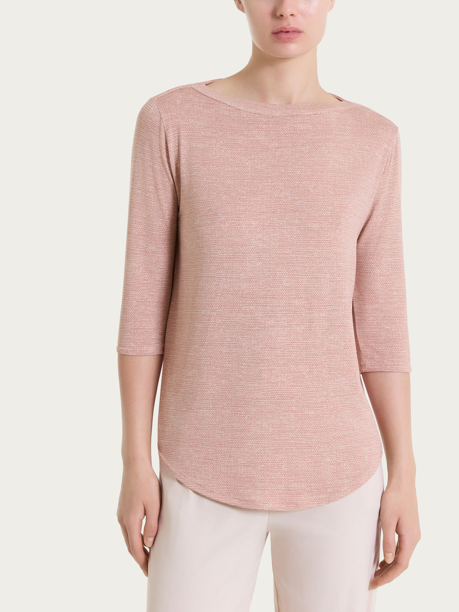 Maglietta con stampa e scollo a barchetta in jersey di viscosa crêpe Rosa Donna - Ragno