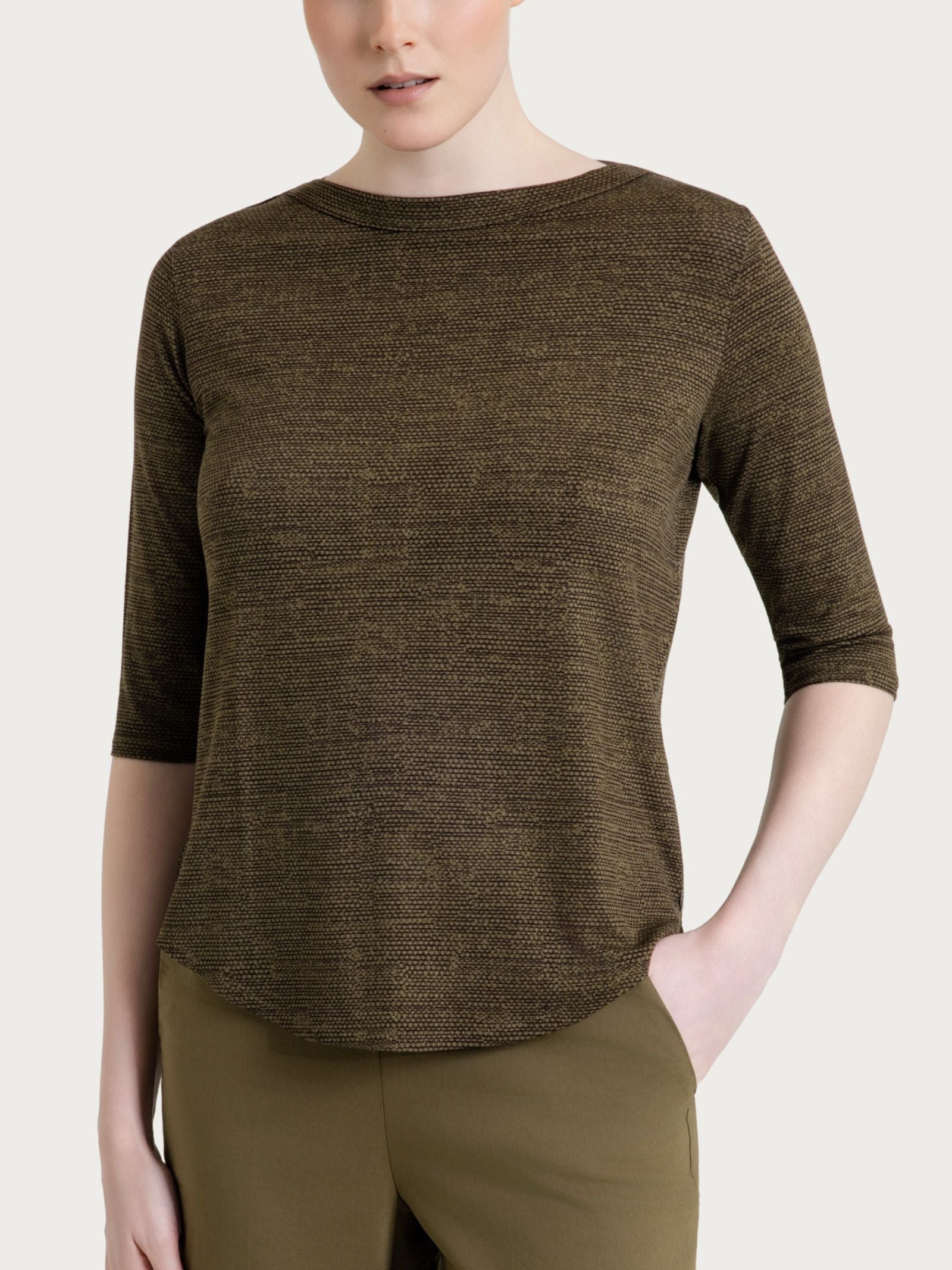 Green Women's Green Crêpe Viscose Jersey print and boat neck t-shirt - Ragno