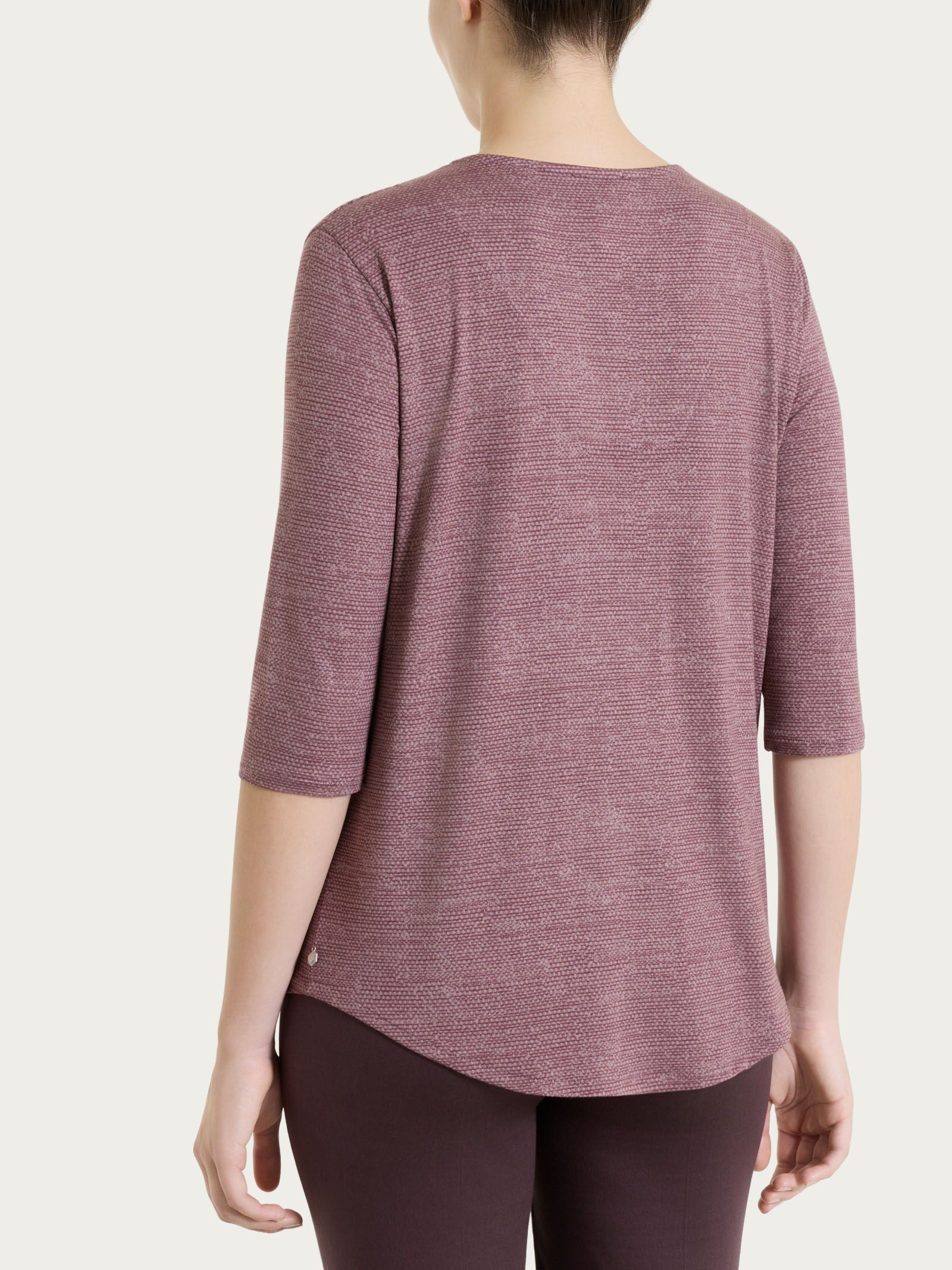 Maglietta con stampa e collo a serafino in jersey di viscosa crêpe Viola Donna - Ragno