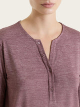 Maglietta con stampa e collo a serafino in jersey di viscosa crêpe Viola Donna - Ragno