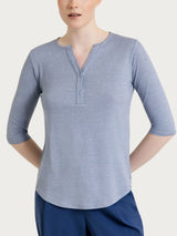 Maglietta con stampa e collo a serafino in jersey di viscosa crêpe Azzurri Donna - Ragno