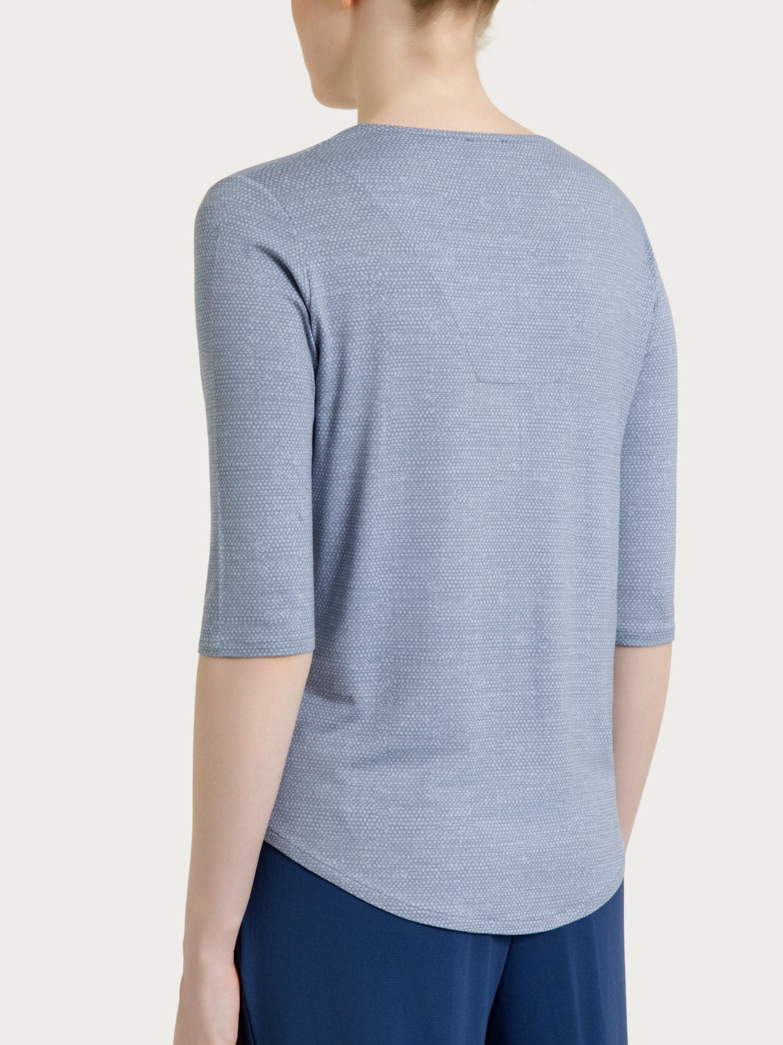 Maglietta con stampa e collo a serafino in jersey di viscosa crêpe Azzurri Donna - Ragno