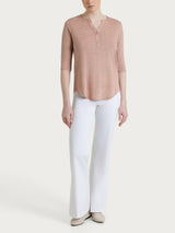 Maglietta con stampa e collo a serafino in jersey di viscosa crêpe Rosa Donna - Ragno