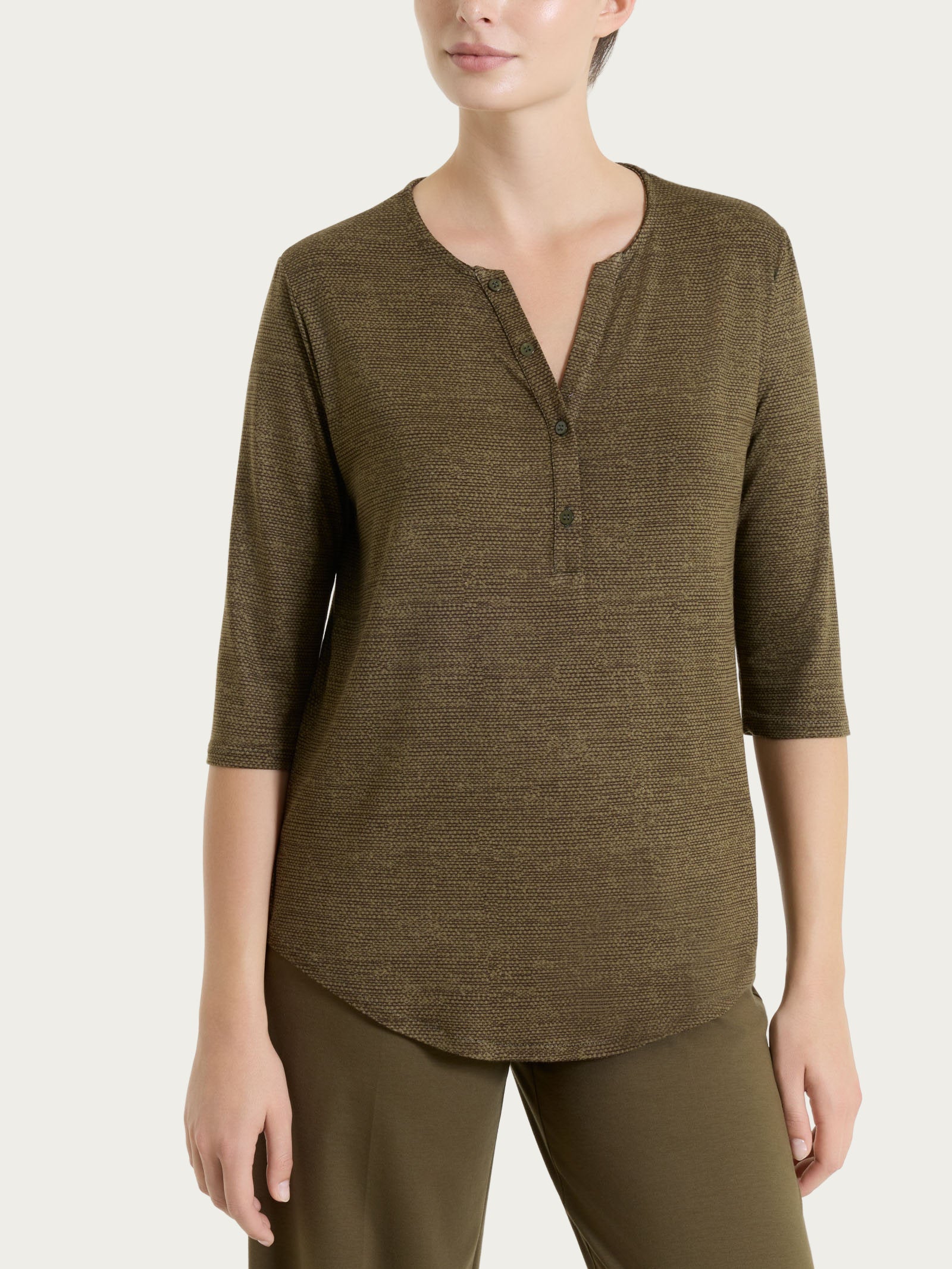 Maglietta con stampa e collo a serafino in jersey di viscosa crêpe Verdi Donna - Ragno