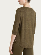 Maglietta con stampa e collo a serafino in jersey di viscosa crêpe Verdi Donna - Ragno