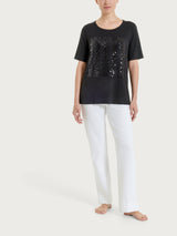 Maglietta con dettaglio con paillettes in Viscosa Summer Neri Donna - Ragno