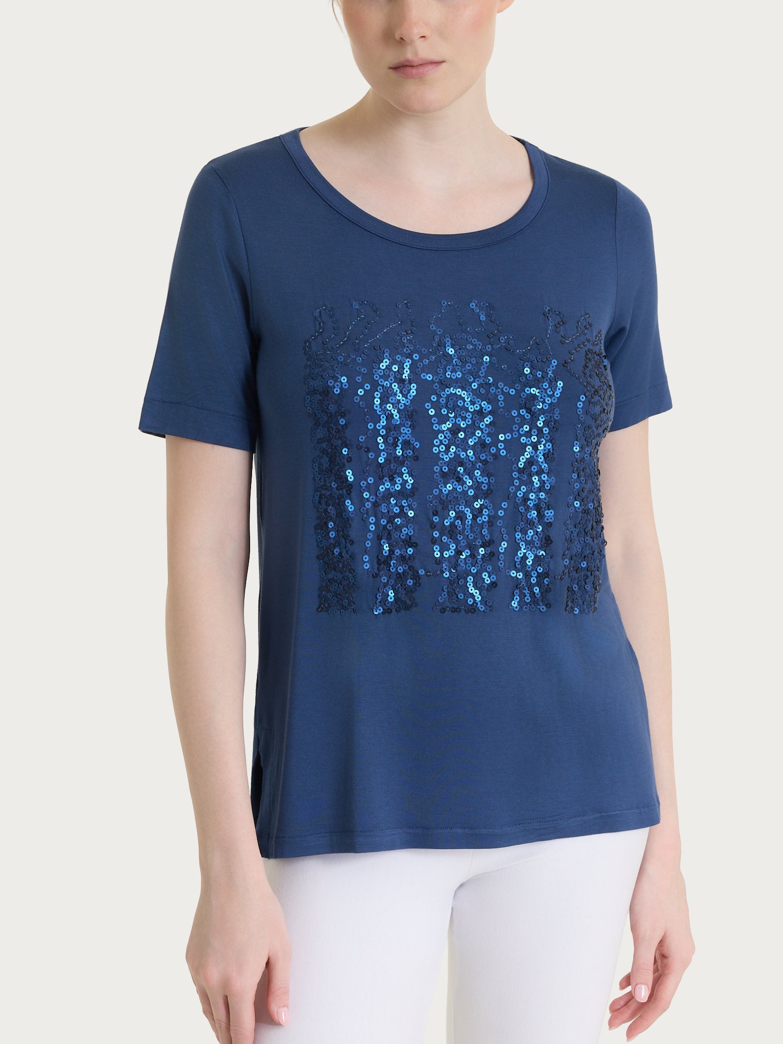 Maglietta con dettaglio con paillettes in Viscosa Summer Blu Donna - Ragno