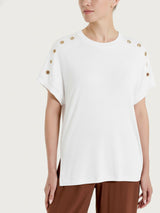 Maglietta girocollo con occhielli in Viscosa Summer  Bianchi Donna - Ragno