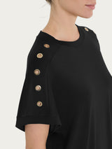 Maglietta girocollo con occhielli in Viscosa Summer  Neri Donna - Ragno