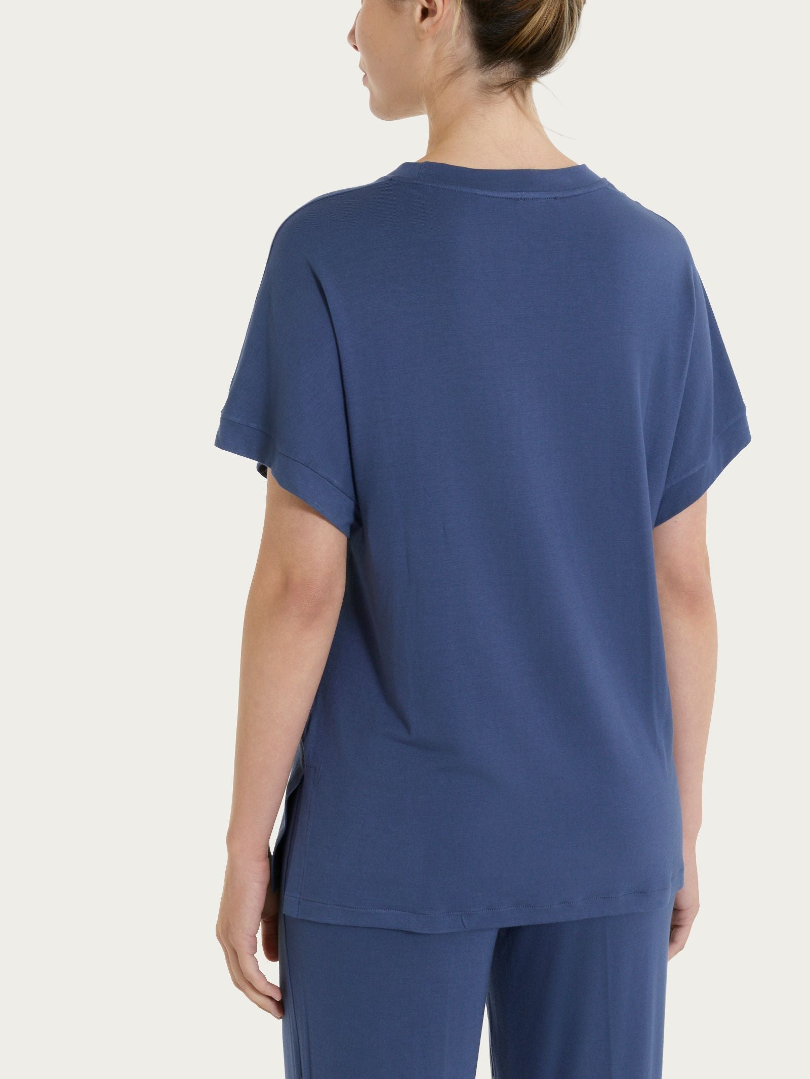 Maglietta girocollo con occhielli in Viscosa Summer  Blu Donna - Ragno