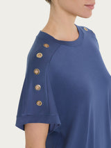 Maglietta girocollo con occhielli in Viscosa Summer  Blu Donna - Ragno