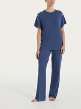 Maglietta girocollo con occhielli in Viscosa Summer  Blu Donna - Ragno