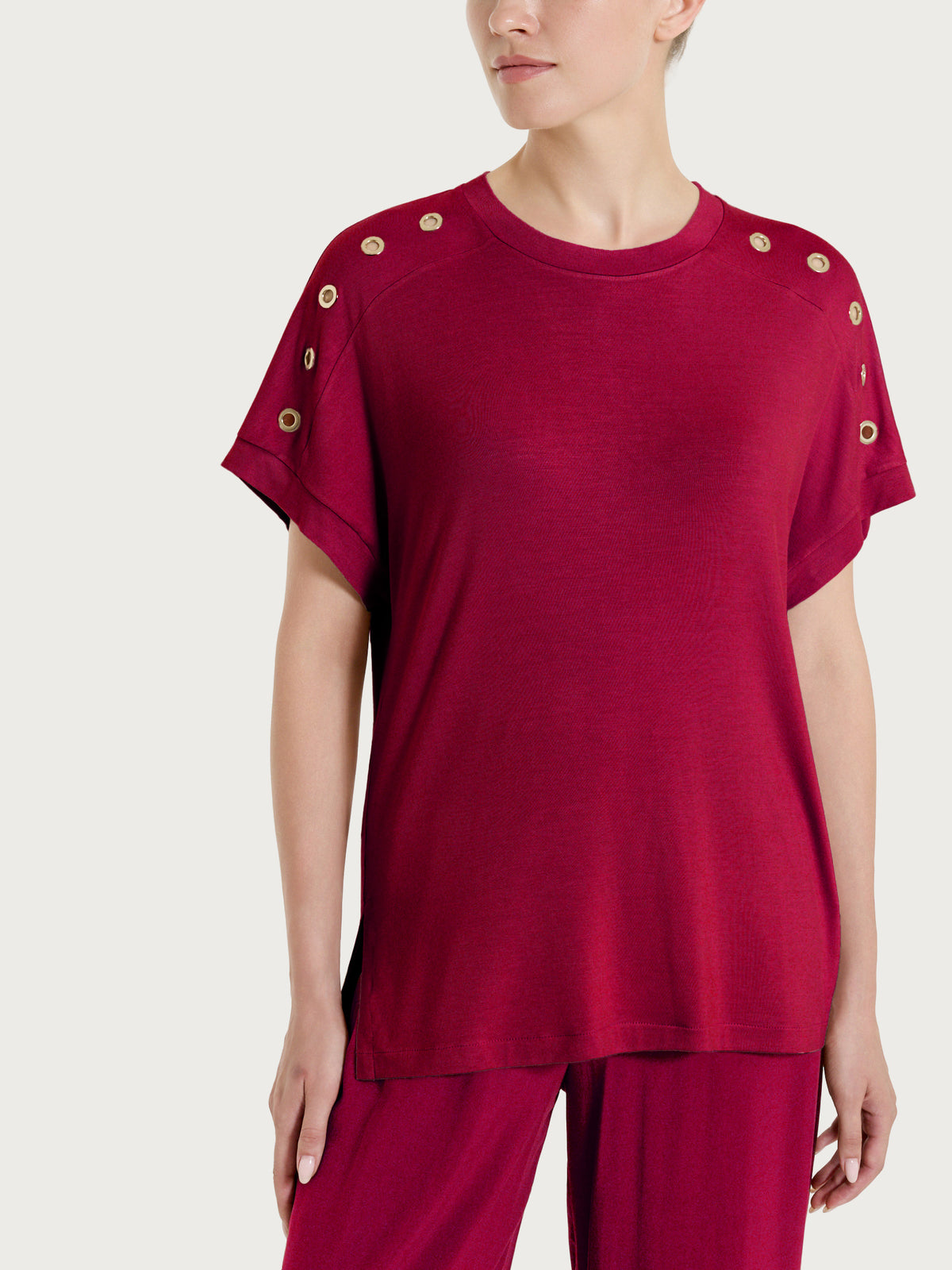 Maglietta girocollo con occhielli in Viscosa Summer  Rossi Donna - Ragno
