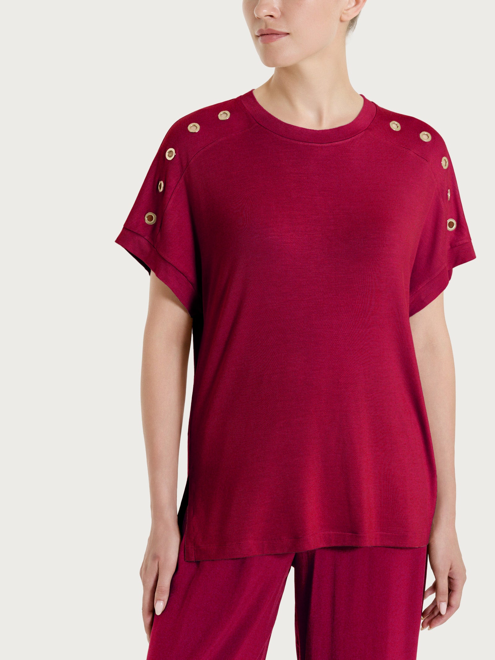 Maglietta girocollo con occhielli in Viscosa Summer  Rossi Donna - Ragno