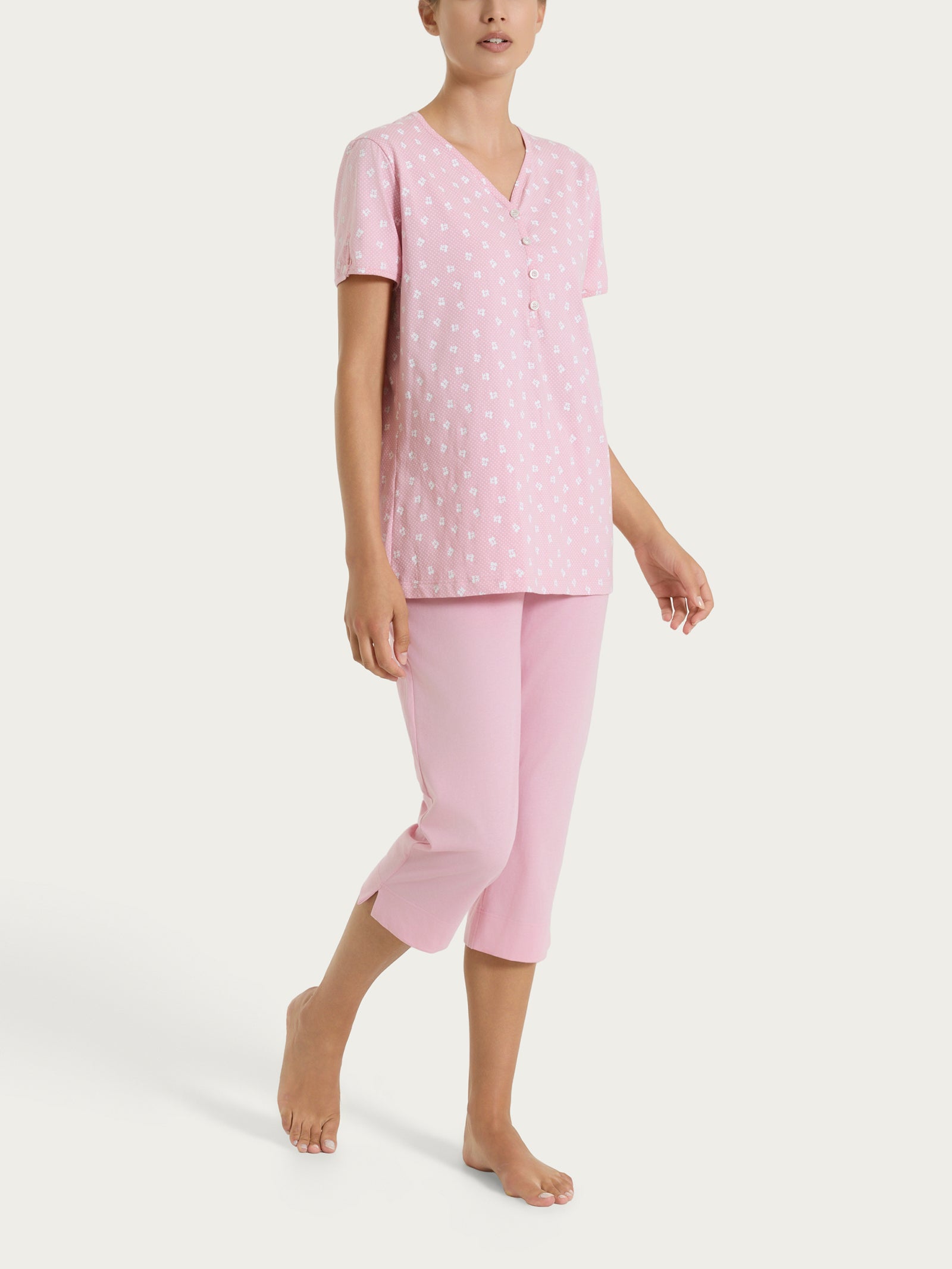 Pigiama pinocchietto in fantasia in Jersey di cotone 40-50 Rosa Donna - Ragno