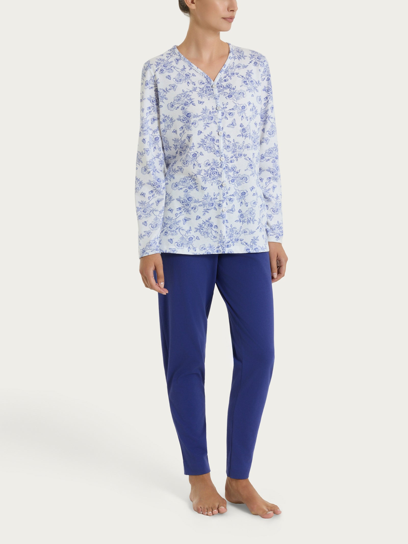 Pigiama aperto in fantasia in Jersey di cotone 40-50 Bianchi Donna - Ragno