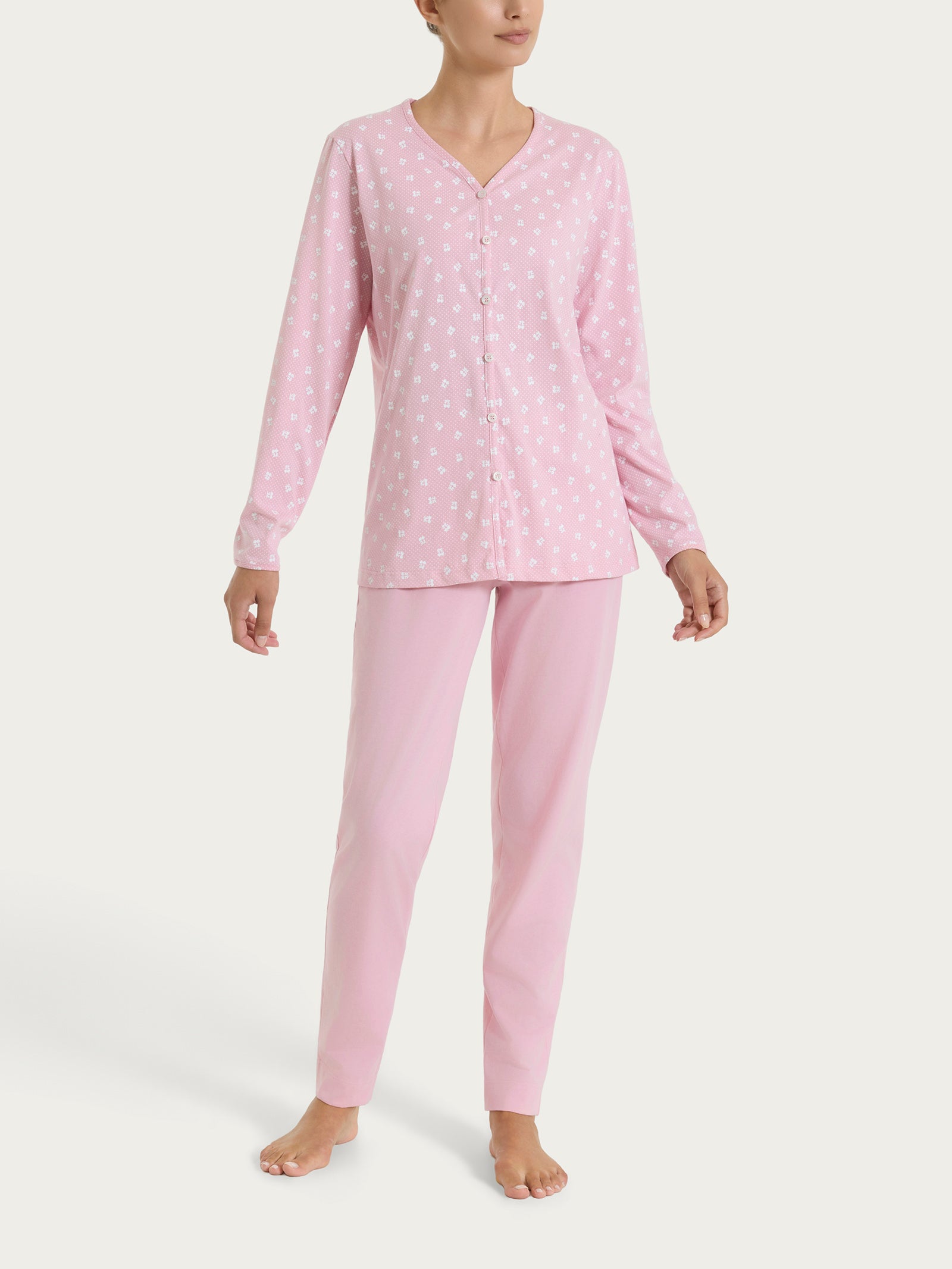 Pigiama aperto in fantasia in Jersey di cotone 40-50 Rosa Donna - Ragno