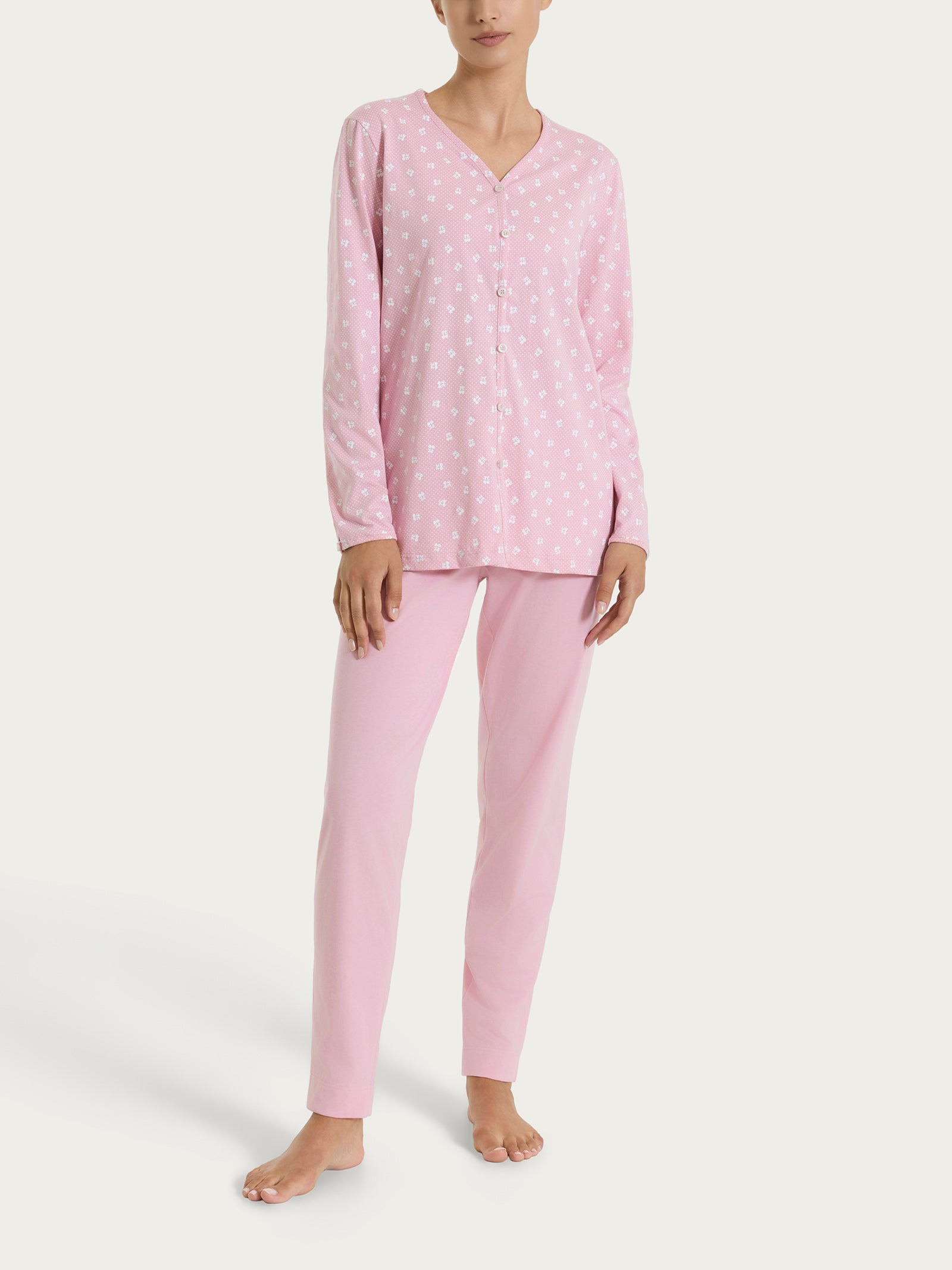 Pigiama aperto in fantasia in Jersey di cotone 52-56 Rosa Donna - Ragno